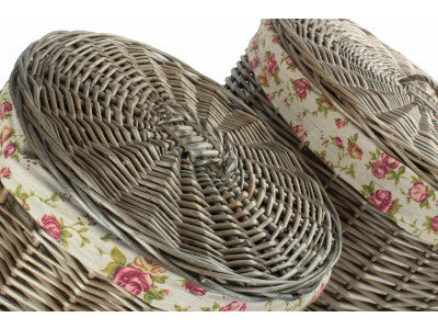 Basket, Set of 2 ANTIQUE WASH ROUND LAUNDRY BASKET with GARDEN ROSE LINING 