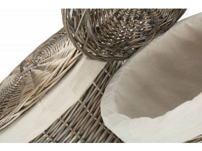 Basket, Set of 2 ANTIQUE WASH ROUND LAUNDRY BASKET with WHITE LINING 