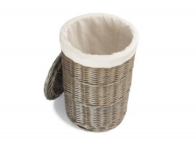 Basket, SMALL ANTIQUE WASH ROUND LAUNDRY BASKET with WHITE LINING