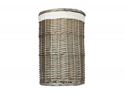 Basket, SMALL ANTIQUE WASH ROUND LAUNDRY BASKET with WHITE LINING