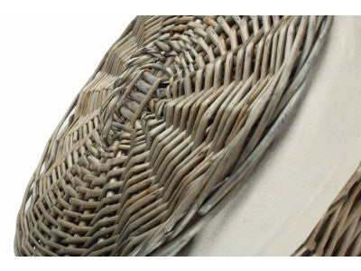 Basket, SMALL ANTIQUE WASH ROUND LAUNDRY BASKET with WHITE LINING