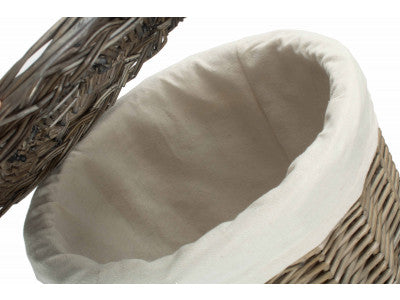 Basket, SMALL ANTIQUE WASH ROUND LAUNDRY BASKET with WHITE LINING