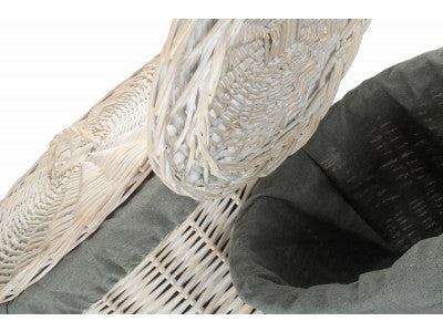 Basket, Set of 2 ROUND WHITE WASH LAUNDRY HAMPER with GREY SAGE LINING 