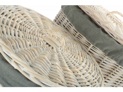 Basket, Set of 2 ROUND WHITE WASH LAUNDRY HAMPER with GREY SAGE LINING 