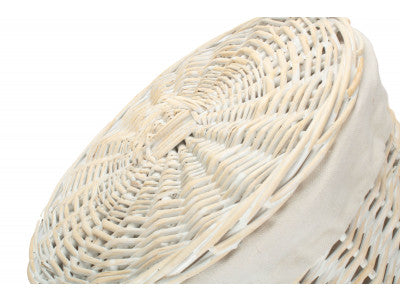 Basket, SMALL ROUND WHITE WASH LAUNDRY HAMPER with WHITE LINING