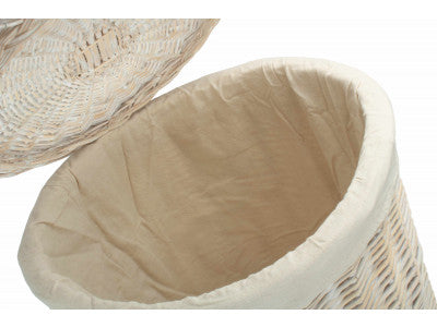 Basket, LARGE ROUND WHITE WASH LAUNDRY HAMPER with WHITE LINING