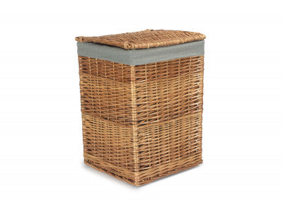 Basket, LIGHT STEAMED SMALL SQUARE LAUNDRY BASKET with GREY SAGE LINING