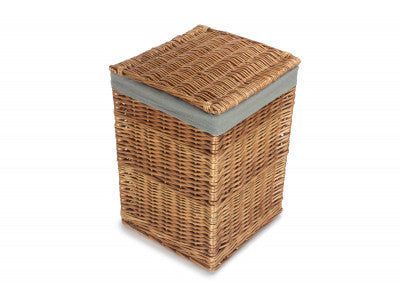 Basket, LIGHT STEAMED SMALL SQUARE LAUNDRY BASKET with GREY SAGE LINING