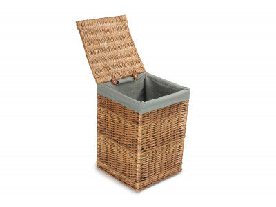 Basket, LIGHT STEAMED SMALL SQUARE LAUNDRY BASKET with GREY SAGE LINING