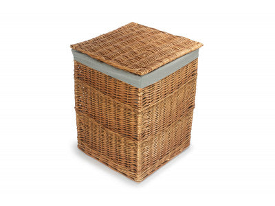 Basket, LIGHT STEAMED LARGE SQUARE LAUNDRY BASKET with GREY SAGE LINING