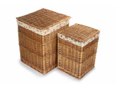 Basket, Set of 2 LIGHT STEAMED SQUARE LAUNDRY BASKET with GARDEN ROSE 