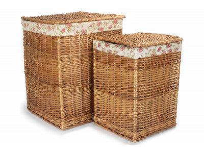 Basket, Set of 2 LIGHT STEAMED SQUARE LAUNDRY BASKET with GARDEN ROSE 