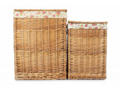 Basket, Set of 2 LIGHT STEAMED SQUARE LAUNDRY BASKET with GARDEN ROSE 