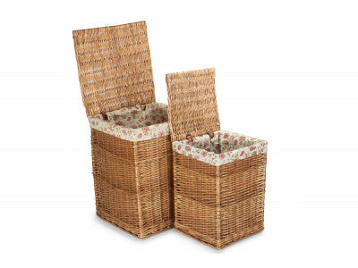 Basket, Set of 2 LIGHT STEAMED SQUARE LAUNDRY BASKET with GARDEN ROSE 