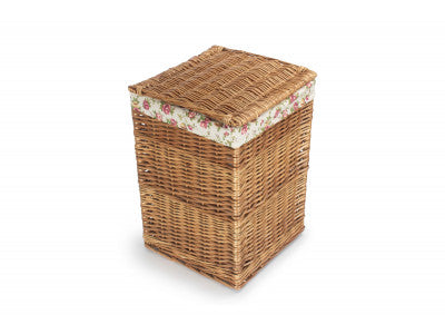 Basket, LIGHT STEAMED SMALL SQUARE LAUNDRY BASKET with GARDEN ROSE LINING