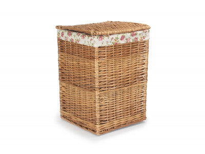 Basket, LIGHT STEAMED SMALL SQUARE LAUNDRY BASKET with GARDEN ROSE LINING