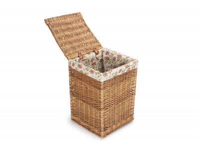Basket, LIGHT STEAMED SMALL SQUARE LAUNDRY BASKET with GARDEN ROSE LINING