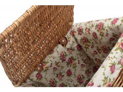 Basket, LIGHT STEAMED SMALL SQUARE LAUNDRY BASKET with GARDEN ROSE LINING