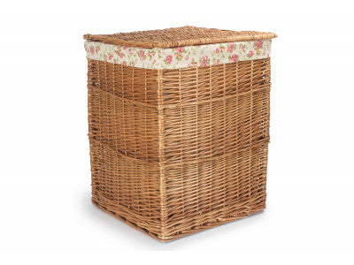 Basket, LIGHT STEAMED LARGE SQUARE LAUNDRY BASKET with GARDEN ROSE LINING