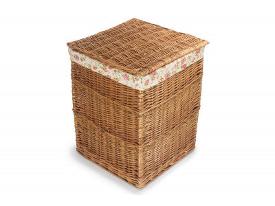 Basket, LIGHT STEAMED LARGE SQUARE LAUNDRY BASKET with GARDEN ROSE LINING