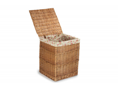 Basket, LIGHT STEAMED LARGE SQUARE LAUNDRY BASKET with GARDEN ROSE LINING