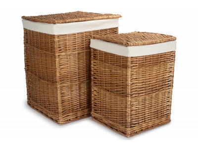Basket, Set of 2 LIGHT STEAMED SQUARE LAUNDRY BASKET with WHITE LINING 