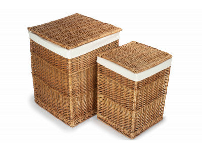 Basket, Set of 2 LIGHT STEAMED SQUARE LAUNDRY BASKET with WHITE LINING 