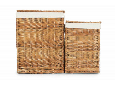 Basket, Set of 2 LIGHT STEAMED SQUARE LAUNDRY BASKET with WHITE LINING 