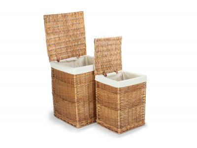 Basket, Set of 2 LIGHT STEAMED SQUARE LAUNDRY BASKET with WHITE LINING 