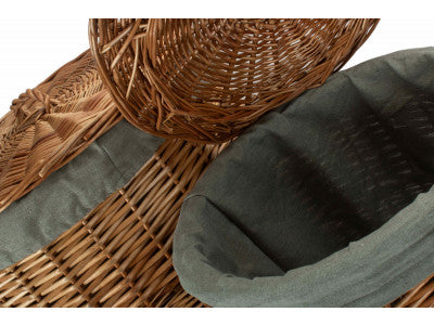 Basket, Set of 2 LIGHT STEAMED ROUND LINEN BASKET with GREY SAGE LINING 