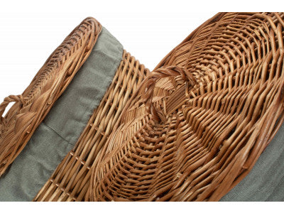 Basket, Set of 2 LIGHT STEAMED ROUND LINEN BASKET with GREY SAGE LINING 