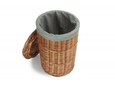 Basket, SMALL LIGHT STEAMED ROUND LINEN BASKET with GREY SAGE LINING