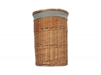 Basket, SMALL LIGHT STEAMED ROUND LINEN BASKET with GREY SAGE LINING
