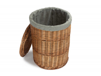 Basket, LARGE LIGHT STEAMED ROUND LINEN BASKET with GREY SAGE LINING