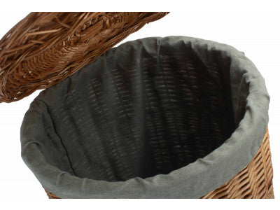Basket, LARGE LIGHT STEAMED ROUND LINEN BASKET with GREY SAGE LINING