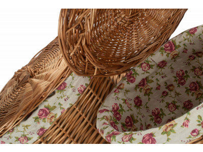 Basket, Set of 2 LIGHT STEAMED ROUND LINEN BASKET with GARDEN ROSE LINING 