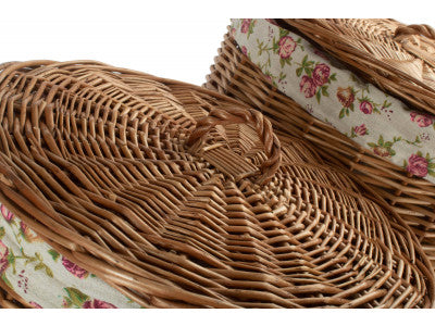 Basket, Set of 2 LIGHT STEAMED ROUND LINEN BASKET with GARDEN ROSE LINING 