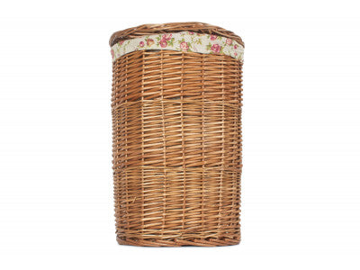 Basket, SMALL LIGHT STEAMED ROUND LINEN BASKET with GARDEN ROSE LINING 