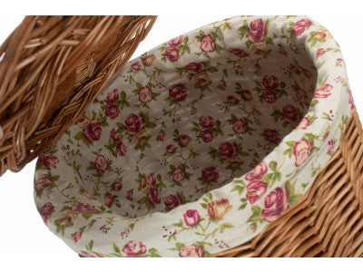 Basket, SMALL LIGHT STEAMED ROUND LINEN BASKET with GARDEN ROSE LINING 
