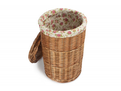 Basket, SMALL LIGHT STEAMED ROUND LINEN BASKET with GARDEN ROSE LINING 
