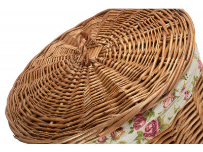 Basket, SMALL LIGHT STEAMED ROUND LINEN BASKET with GARDEN ROSE LINING 