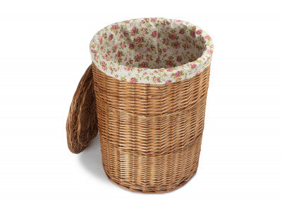 Basket, LARGE LIGHT STEAMED ROUND LINEN BASKET with GARDEN ROSE LINING