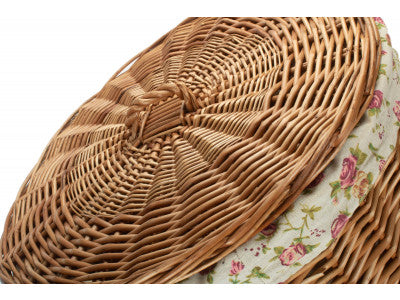 Basket, LARGE LIGHT STEAMED ROUND LINEN BASKET with GARDEN ROSE LINING