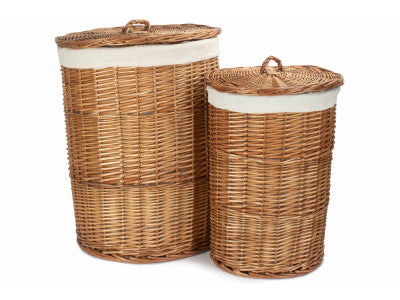 Basket, LIGHT STEAMED ROUND LINEN BASKET with WHITE LINING SET 2 