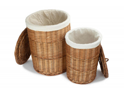Basket, LIGHT STEAMED ROUND LINEN BASKET with WHITE LINING SET 2 
