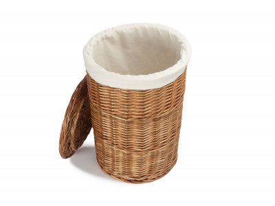Basket, SMALL LIGHT STEAMED ROUND LINEN BASKET with WHITE LINING
