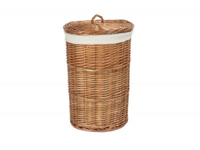 Basket, SMALL LIGHT STEAMED ROUND LINEN BASKET with WHITE LINING