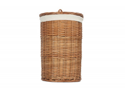 Basket, SMALL LIGHT STEAMED ROUND LINEN BASKET with WHITE LINING