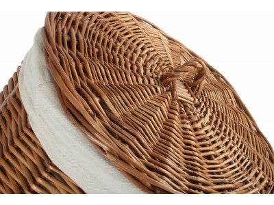 Basket, SMALL LIGHT STEAMED ROUND LINEN BASKET with WHITE LINING