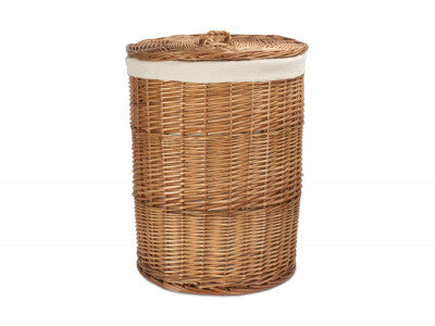 Basket, LARGE LIGHT STEAMED ROUND LINEN BASKET with WHITE LINING